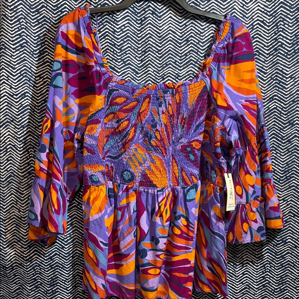 Terra & Sky Multicolor Smocked Top